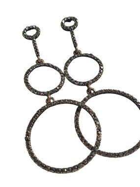 Black Crystal Three Tier Circle Earrings Elegant Sparkling Jewelry Formal Gift